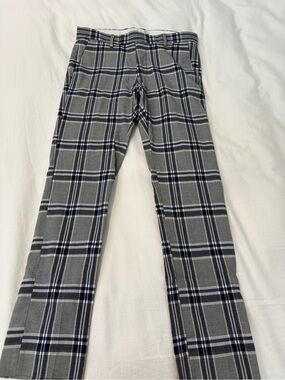 Topman Blue, Gray & White Plaid Trousers